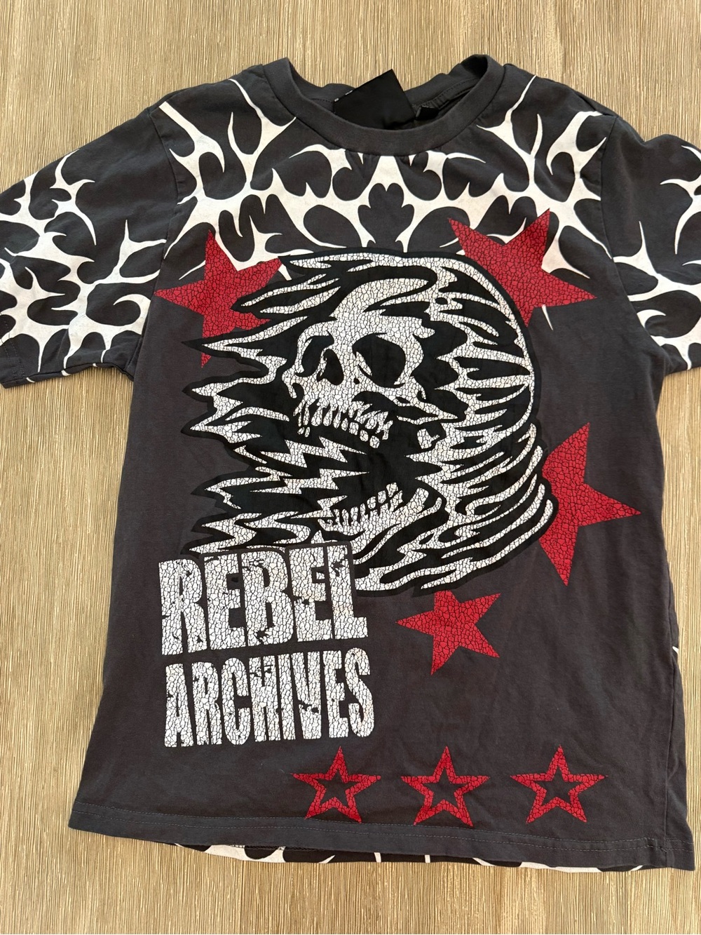 Rebel Archives Graphic Tee with Skull and Red Stars